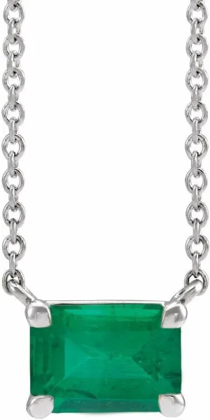 Platinum Lab-Created Emerald Cut Claw Prong Solitaire Necklace Fine Jewelry for Women Gifts for Her, 18"