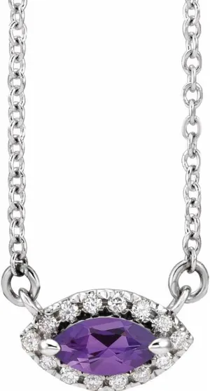 Platinum Marquise Shape Amethyst and .05 cttw Diamond Halo-Style Necklace Fine Jewelry for Women Gifts for Her (9.5x5.61mm, G-H, SI2-SI3), 16"
