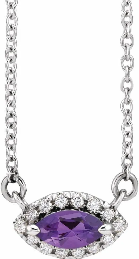Platinum Marquise Shape Amethyst and .05 cttw Diamond Halo-Style Necklace Fine Jewelry for Women Gifts for Her (9.5x5.61mm, G-H, SI2-SI3), 16"