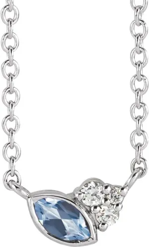 Platinum Marquise Shape Aquamarine and .03 cttw Diamond Necklace Fine Jewelry for Women Gifts for Her (8.6x4.58mm), 18"