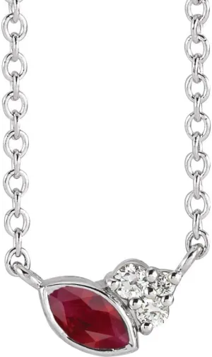 Platinum Marquise Shape Lab-Grown Ruby and .03 cttw Diamond Necklace Fine Jewelry for Women Gifts for Her (8.6x4.58mm), 18"