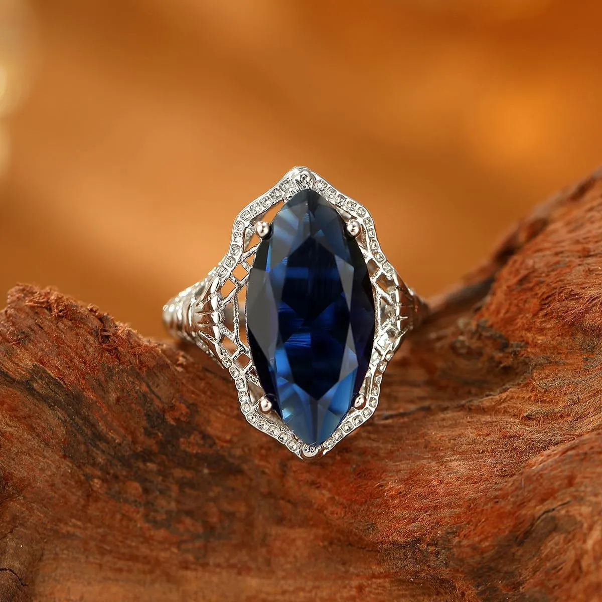 Platinum Plated Crystal Rings for Women,Solid 925 Sterling Silver Ring Aquamarine Ring Women's Statement Big Cubic Zirconia Birthstone Cocktail Wedding Band Engagement Jewelry(8#)