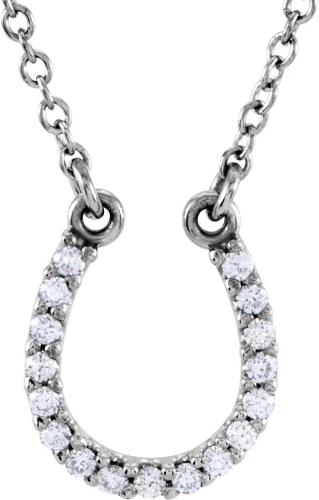 Platinum Round Shape Diamond Horseshoe Necklace Fine Jewelry for Women Gifts for Her (.08 cttw), 16"