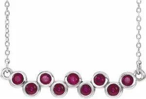 Platinum Round Shape Lab-Grown Ruby Bezel-Set Bar Necklace Fine Jewelry for Women Gifts for Her (30.36x5.86mm), 16-18"