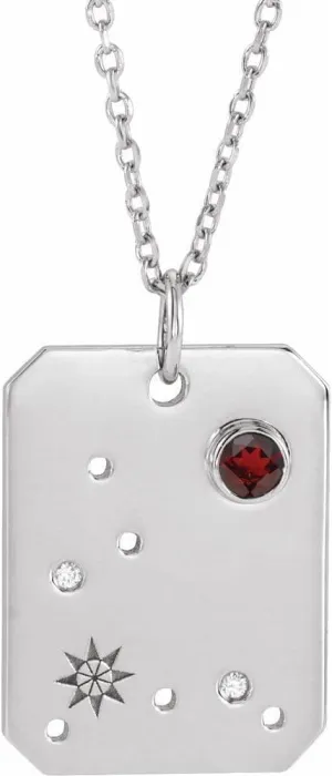 Platinum Round Shape Mozambique Garnet and .0075 cttw Diamond Pisces Zodiac Constellation Necklace Fine Jewelry for Women Gifts for Her (19.03x12.41mm, G-H, SI2-SI3), 16-18"