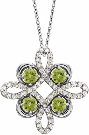 Platinum Round Shape Peridot and 1/6 cttw Diamond Clover Necklace Fine Jewelry for Women Gifts for Her (15.5x15.5mm), 16-18"