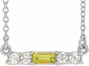 Platinum Straight Baguette Shape Peridot and 1/5 cttw Diamond Bar Necklace Fine Jewelry for Women Gifts for Her (G-H, SI2-SI3, 15.8x3.8mm), 18"