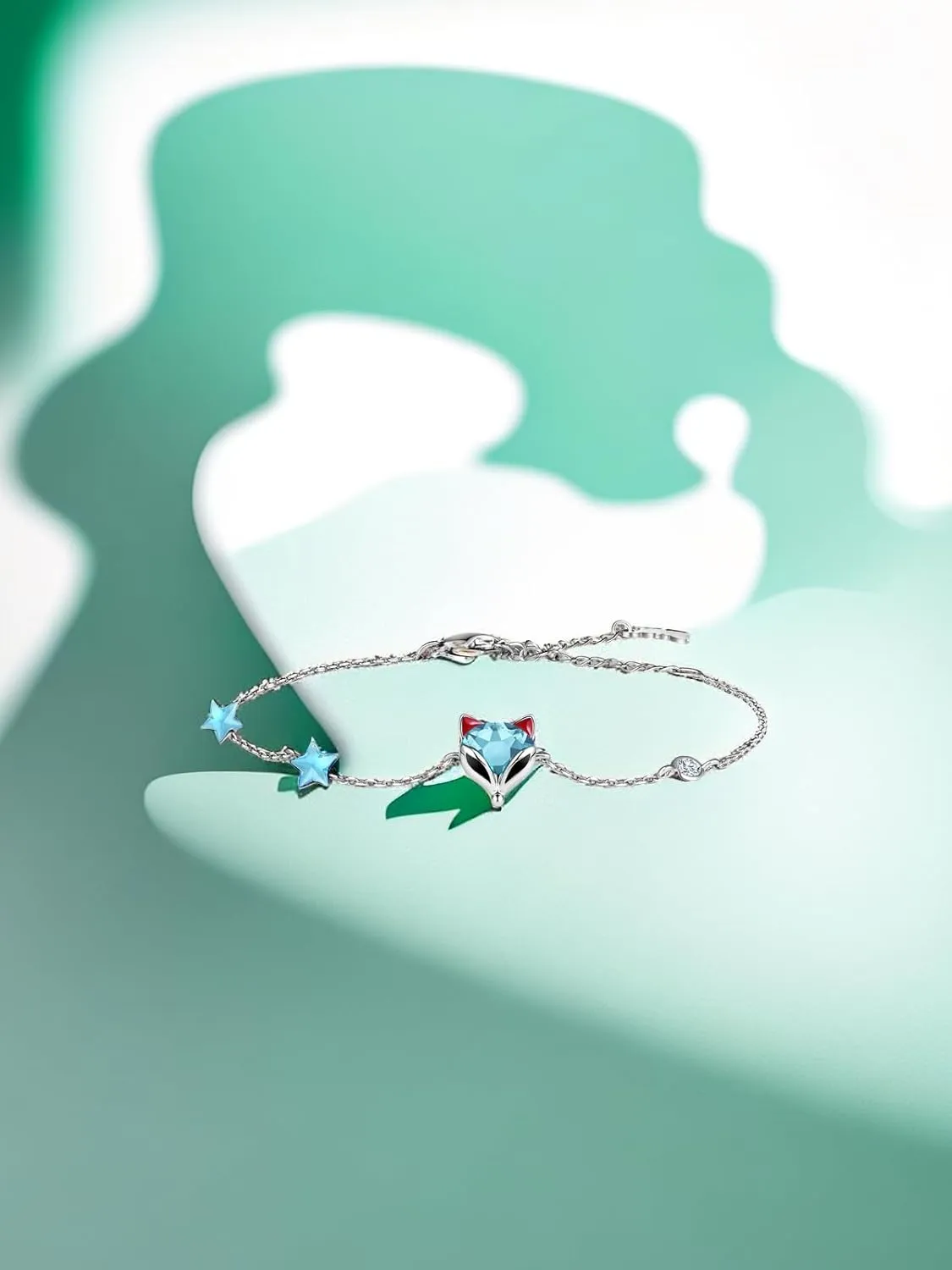 PLATO H Fox Crystal and Star Charm Bracelet for Women - Delicate Fine Chain, Animal Jewelry with Gift Box, for Birthdays, Anniversaries, Valentine's Day