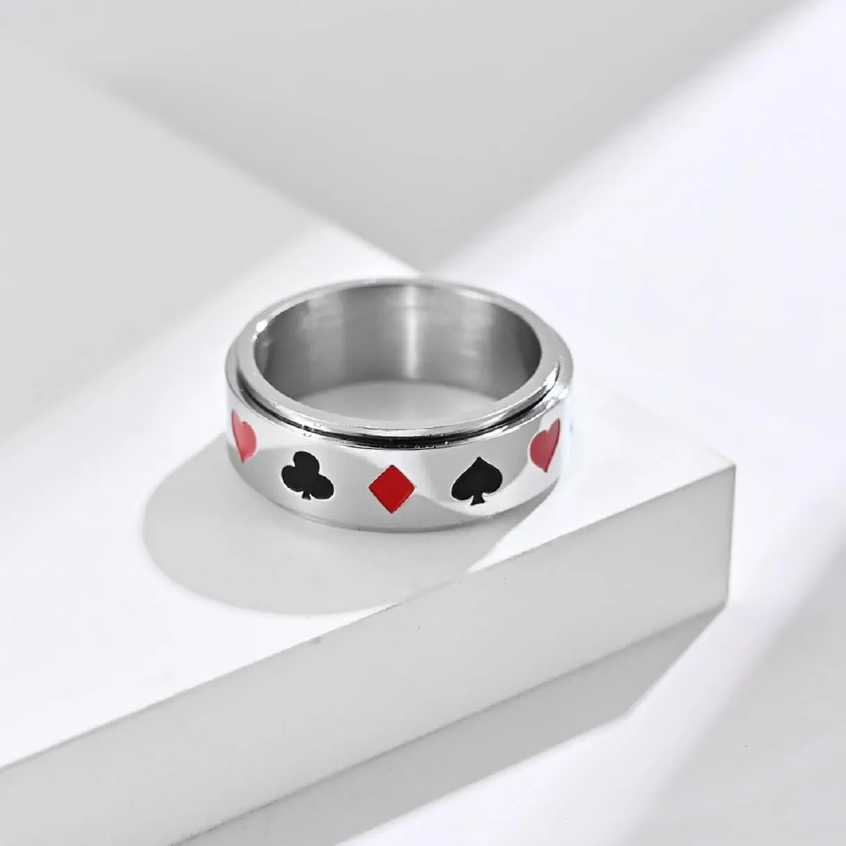 Poker Cards Band Ring, Lucky Spade Poker Spinner Ring for Men, Hip Hop Black Spade Ace Ring Silver Playing Cards Jewelry, Punk Ace of Spades Ring Vintage Playing Cards Ring for mens