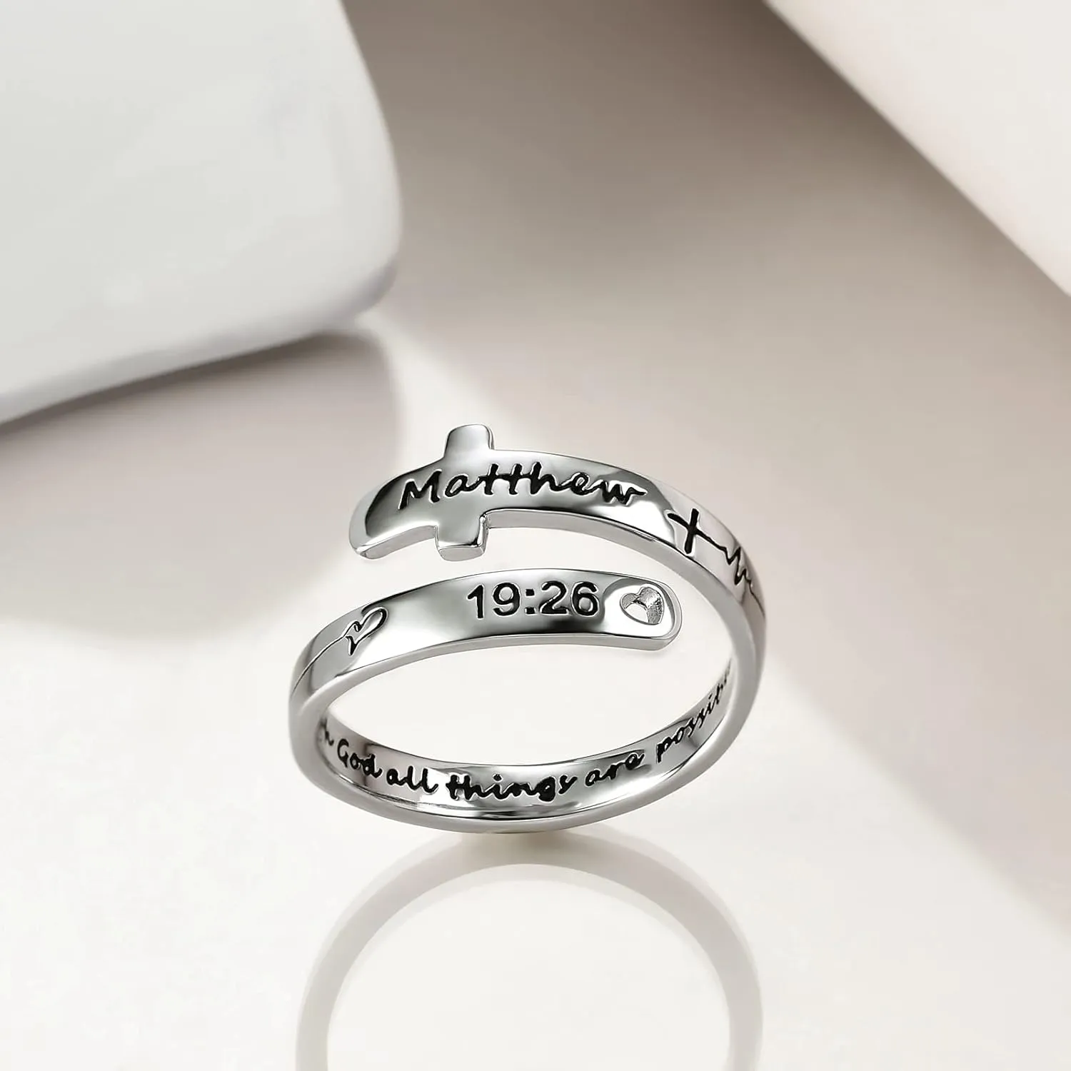 POPLYKE Cross Rings Sterling Silver Faith Adjustable Wrap Rings for Women Teens Inspirational Jewelry Gifts
