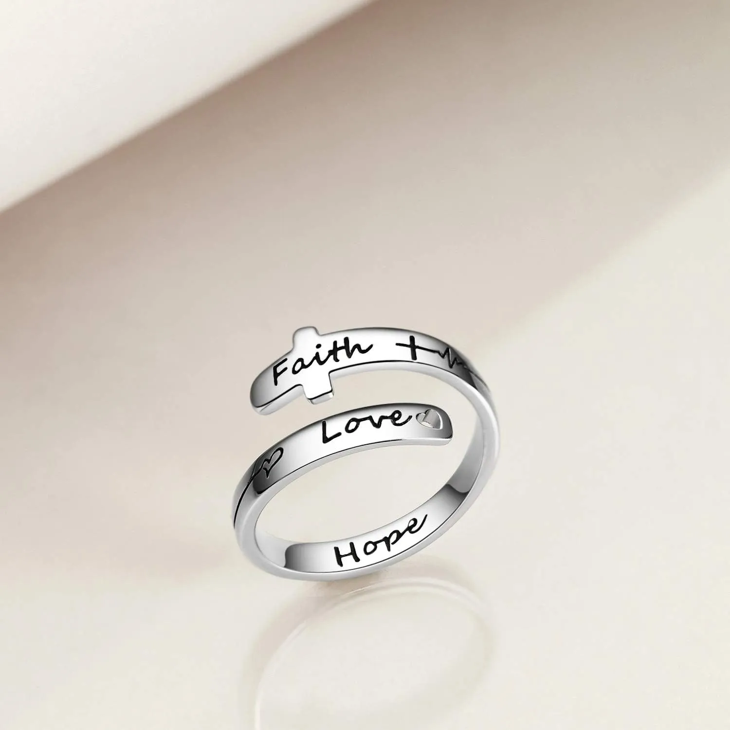 POPLYKE Cross Rings Sterling Silver Faith Adjustable Wrap Rings for Women Teens Inspirational Jewelry Gifts