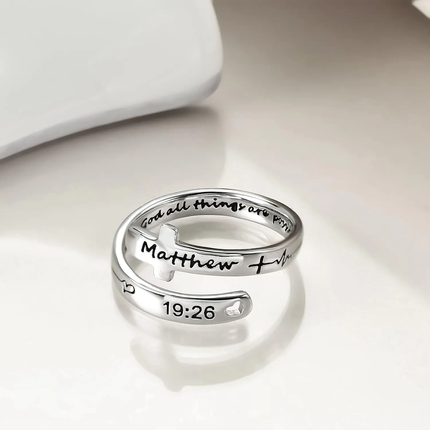 POPLYKE Cross Rings Sterling Silver Faith Adjustable Wrap Rings for Women Teens Inspirational Jewelry Gifts