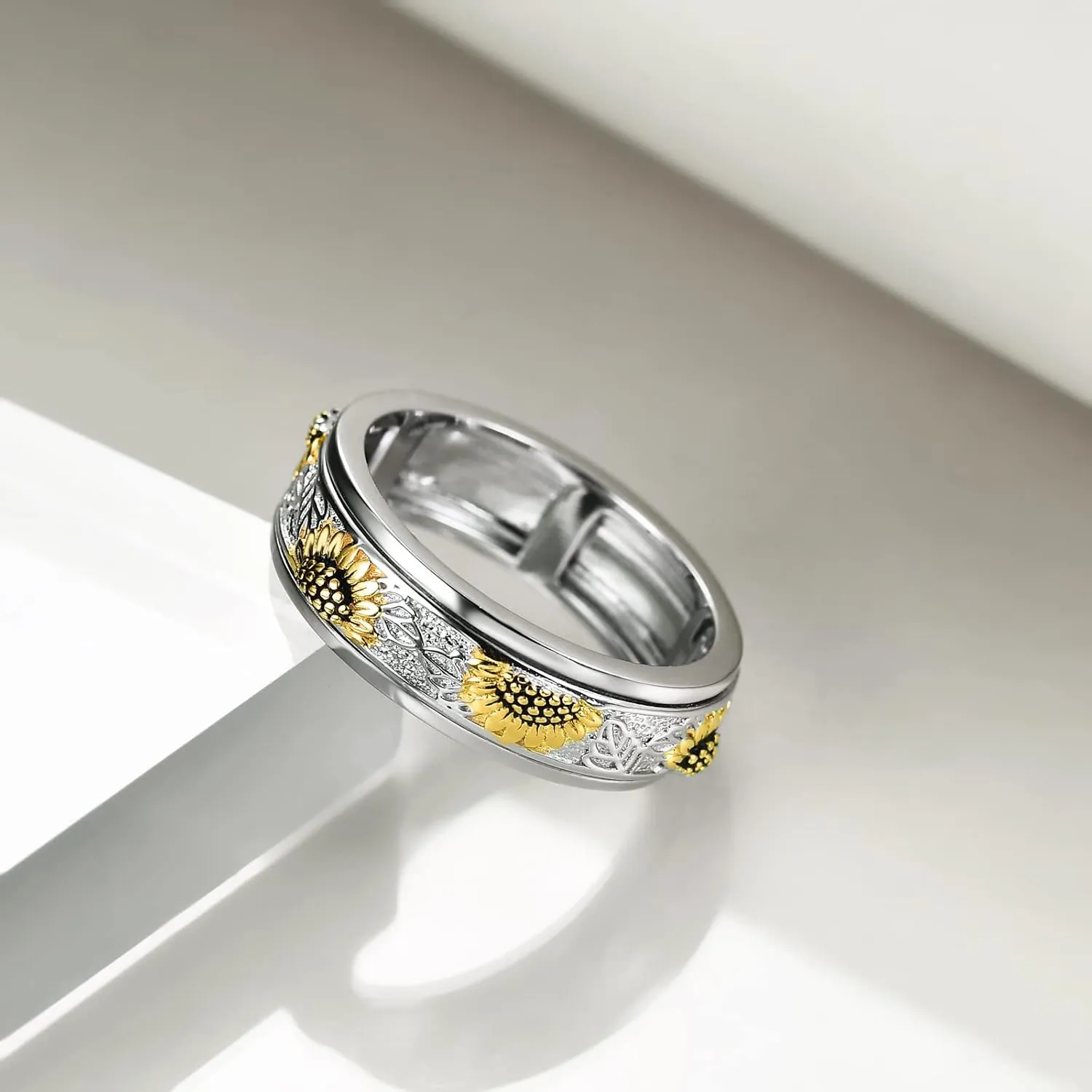 POPLYKE Sterling Silver Anxiety Spinner Rings Rotatable Mood Rings for Women Relieve Stress Gift