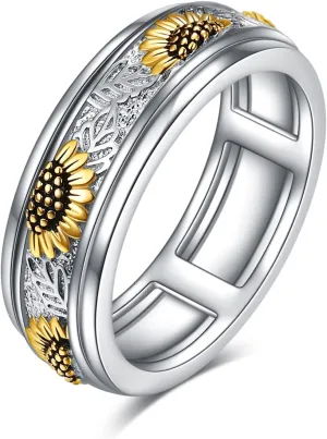 POPLYKE Sterling Silver Anxiety Spinner Rings Rotatable Mood Rings for Women Relieve Stress Gift