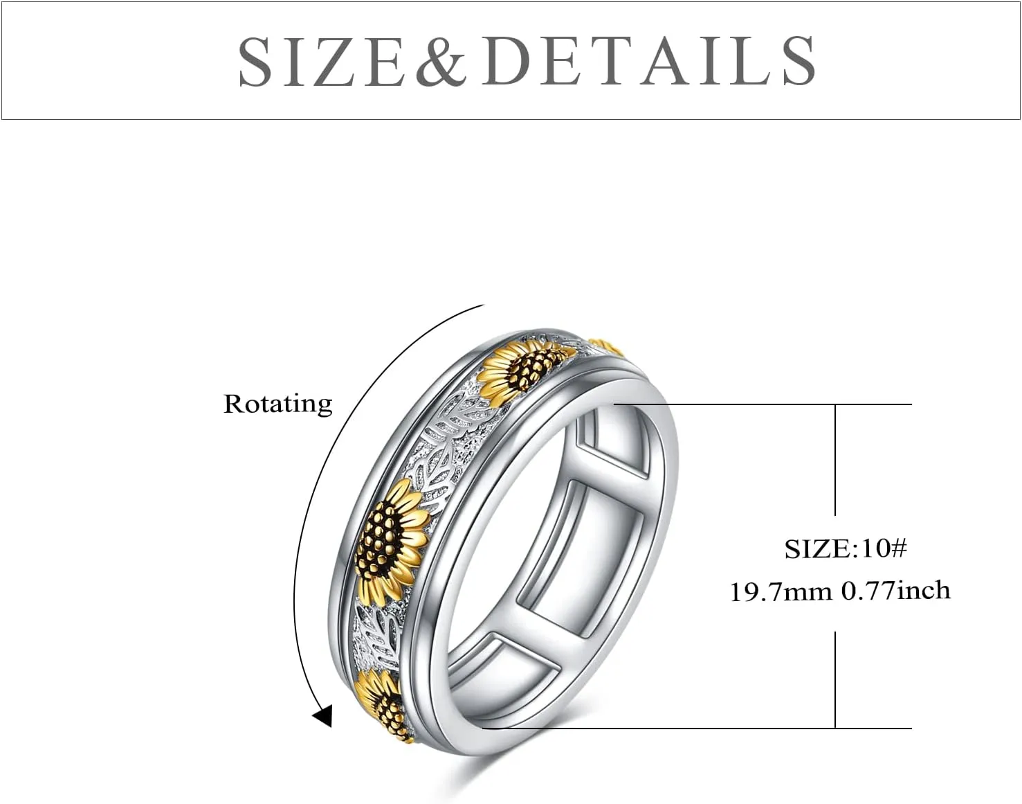 POPLYKE Sterling Silver Anxiety Spinner Rings Rotatable Mood Rings for Women Relieve Stress Gift