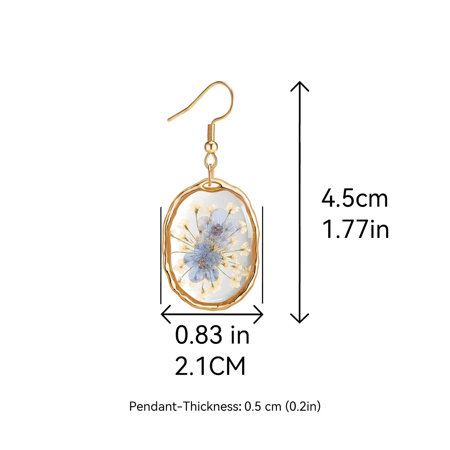 Pressed Flower Earrings,Handmade Forget-Me-Not and Queen Anne's Lace Wildflower Earrings,Unique Resin Dried Flower Earrings,Perfect for Parties or Gifting (Rose Gold)