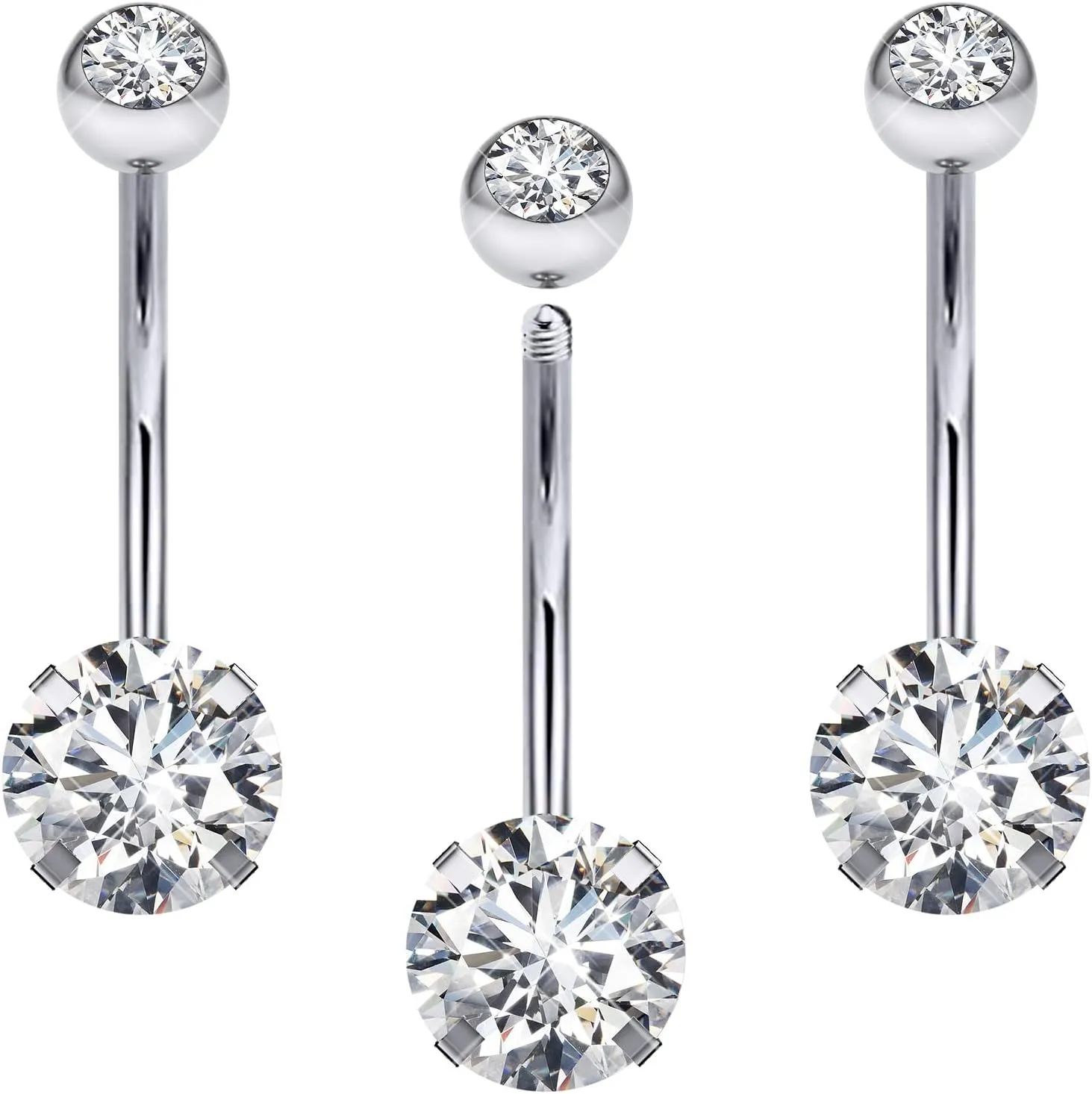 Prjndjw 14G Belly Button Ring 6mm-14mm Surgical Steel Belly Rings for Women Men Belly Piercing Jewelry Extra Long Belly Button Rings Cute CZ Navel Ring External/Internal Thread Belly Button Rings