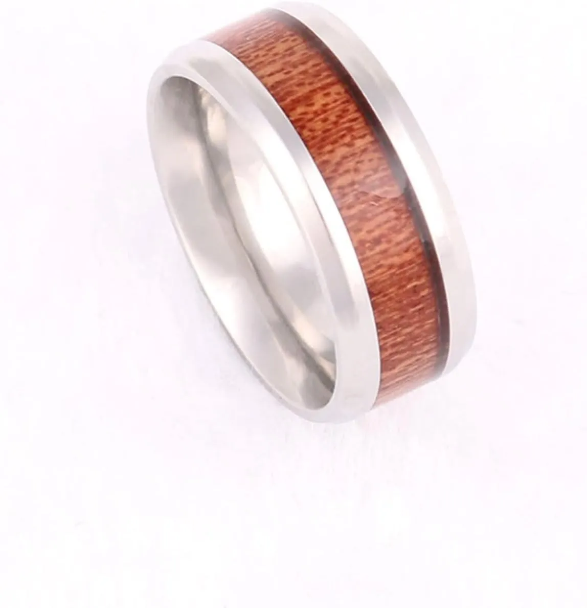 Promise Rings Custom Engraved Engagement Ring Couple,Couple Wedding Rings Stainless Steel 8MM Silver Brown Ring with Wood Grain Couple Promise Rings