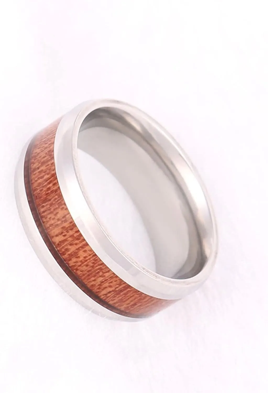 Promise Rings Custom Engraved Engagement Ring Couple,Couple Wedding Rings Stainless Steel 8MM Silver Brown Ring with Wood Grain Couple Promise Rings