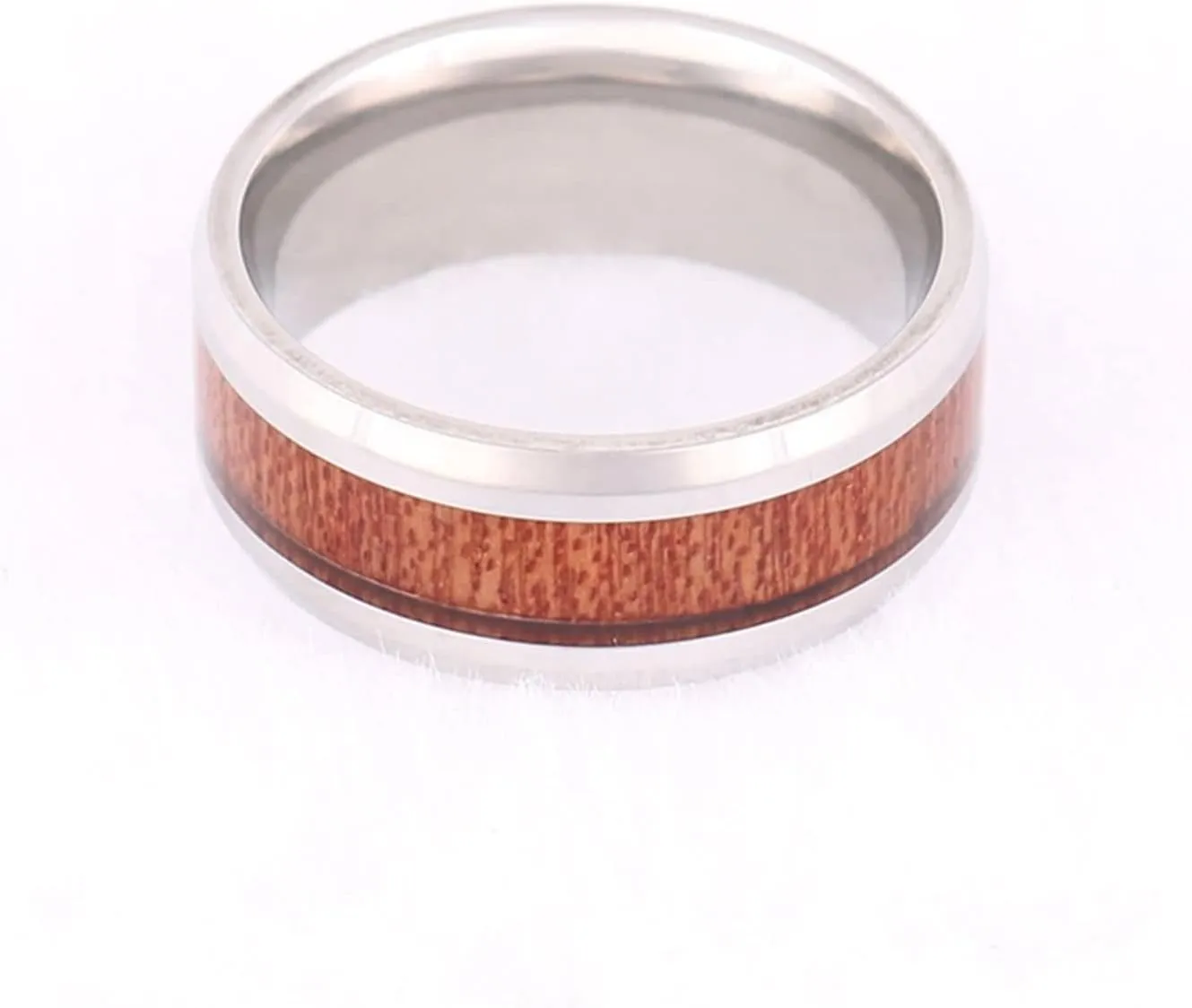 Promise Rings Custom Engraved Engagement Ring Couple,Couple Wedding Rings Stainless Steel 8MM Silver Brown Ring with Wood Grain Couple Promise Rings