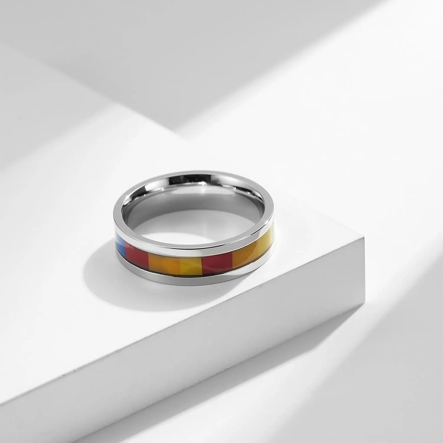 Promise Rings for Him, Stainless Steel Rings Engagement 2PCS Titanium Silver Lgbt Ring 6mm Wedding Bands Size Women 6 Men 7 for Couple Anniversary