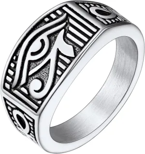 PROSTEEL Vintage Eye Of Horus Rings, Gold Plated/Black Stainless Steel Ankh Ring, Ancient Egyptians Symbol Amulet Protection Jewelry, #7-#14, Come with Box