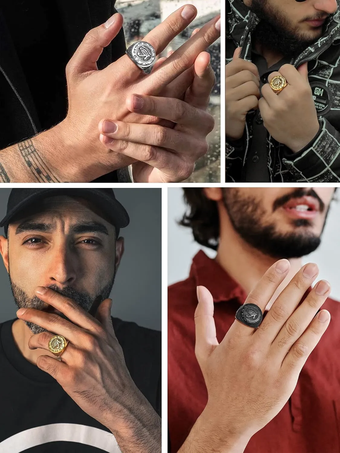 PROSTEEL Vintage Eye Of Horus Rings, Gold Plated/Black Stainless Steel Ankh Ring, Ancient Egyptians Symbol Amulet Protection Jewelry, #7-#14, Come with Box