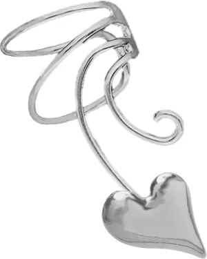 Puffed Heart 925 Sterling Silver Non-Pierced Wave Right Ear Cuff Earring