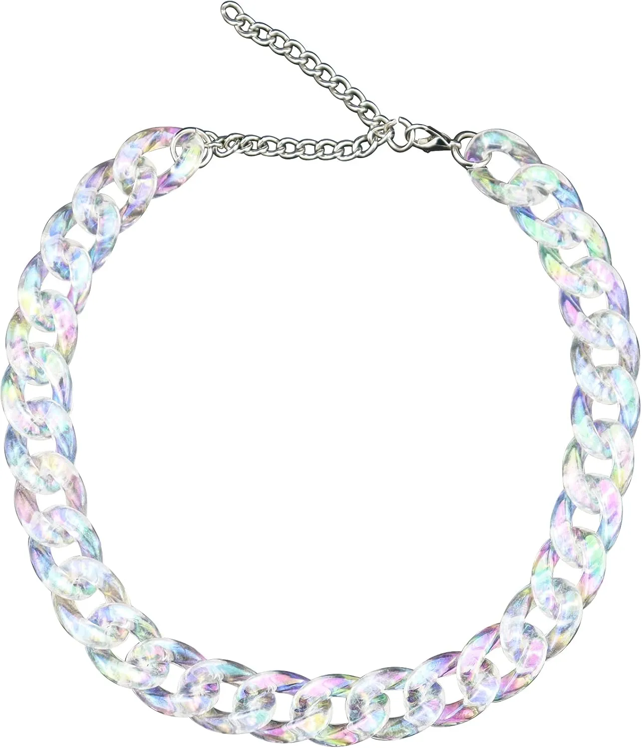 Punk Acrylic Cuban Link Chain Transparent AB Color Plastic Resin Choker Necklace Chunky Hip Hop Statement Neck Collar Jewelry Gift for Women Teens Girls