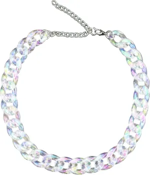 Punk Acrylic Cuban Link Chain Transparent AB Color Plastic Resin Choker Necklace Chunky Hip Hop Statement Neck Collar Jewelry Gift for Women Teens Girls