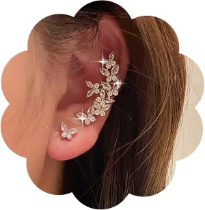 Punk Crystal Butterfly Ear Cuff Earrings Silver Cz Butterfly Stud Earrings Cz Butterfly Cuff Wrap Earrings Butterfly Wing Cartilage Cuff Earrings Rhinestone Butterfly Cuff Climber Earrings