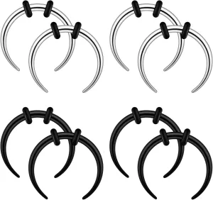 Qmcandy 8pcs 10G 12G 14G 16G 18G Stainless Steel Black Silver Pinchers Septum Piercing Horseshoes Nose Rings Buffalo Taper with Black O-Rings