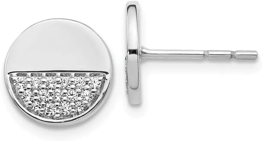 Real 14k White Gold Diamond Unique Circle Button Post Studs Earrings 10mm (.192 cttw.)