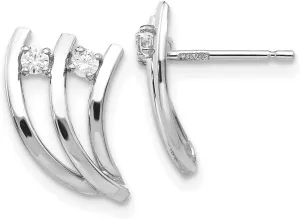 Real 14k White Gold Unique CZ Cubic Zirconia Post Studs Earrings - 14mm x 10mm