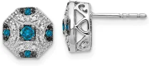 Real 14k White Gold Unique White and Blue Diamond Post Studs Earrings 8mm (.246 cttw.)