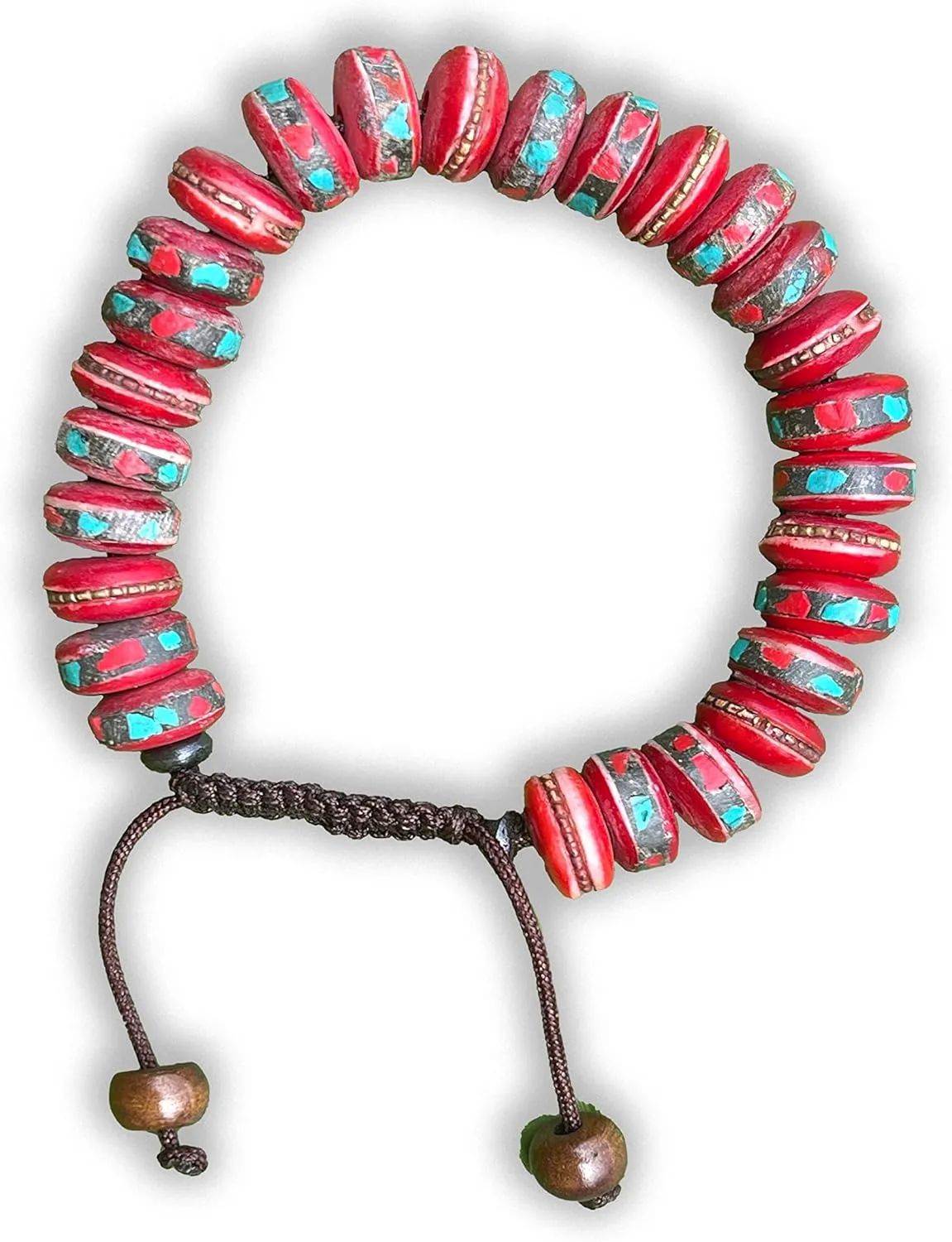 Red Tibetan Mala Embedded Medicine Wrist Mala for Meditation Handmade Draw String Silk Pouch Natural Himalaya Yak Bone Prayer Beads Yoga Healing for Meditation