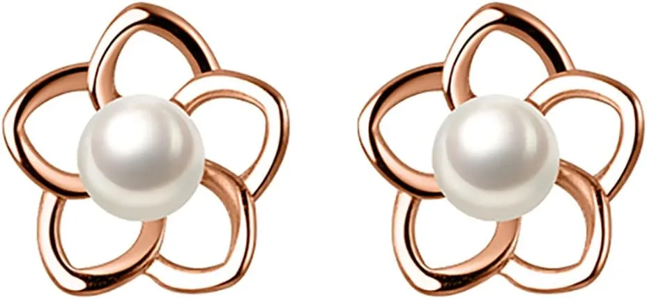 Reffeer 925 Sterling Silver Small Pearl Flower Earrings Studs for Women Teens Unique Petite Flower Studs Earrings