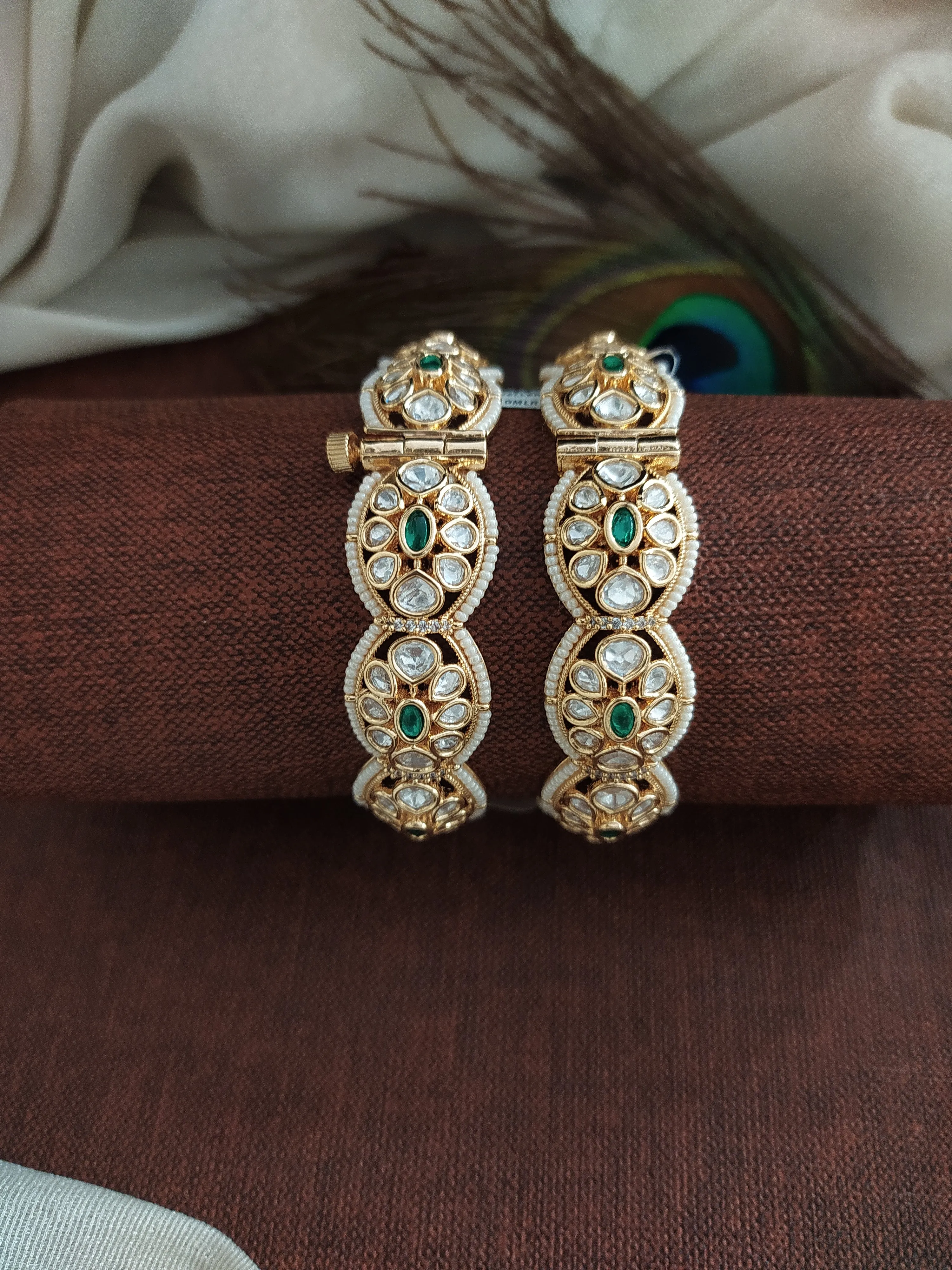 Regal Radiance Gold Plated Moissanite Stones Screw Kundan Bangles