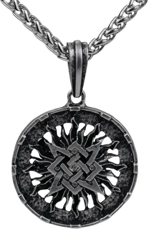 Retro Vintage Slavic Style Pendant Men's Celtic Knot Sun Glow Circular Necklace 24 Inches