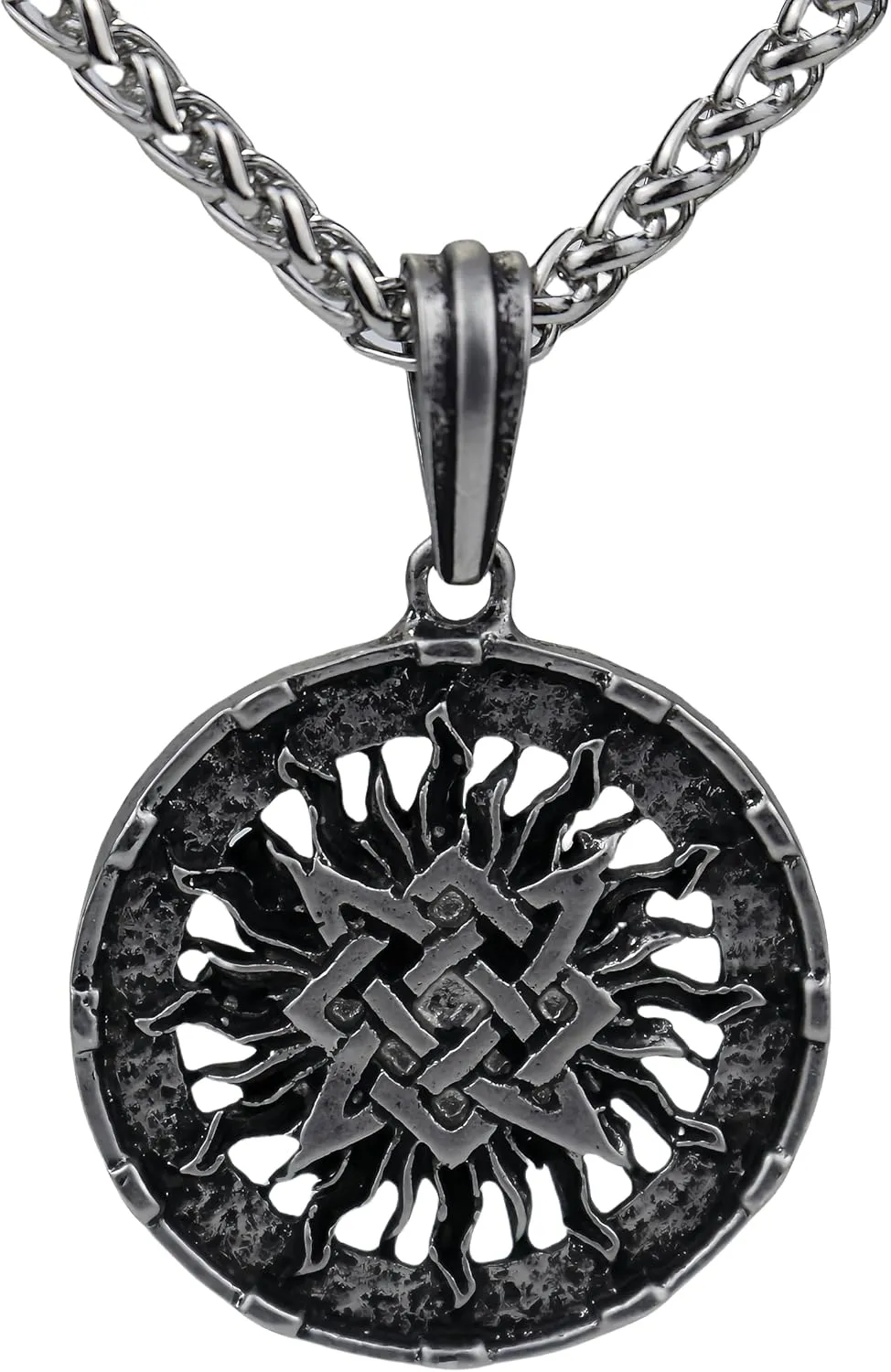 Retro Vintage Slavic Style Pendant Men's Celtic Knot Sun Glow Circular Necklace 24 Inches