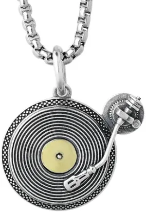 Retro Vinyl Record Pendant Necklace for Women Men Statement Round Disc Recoring Player Charm Necklaces Hip Hop Punk Antique Silver Rolo Link Chain Jewelry DJ Lover Music Fan Gift