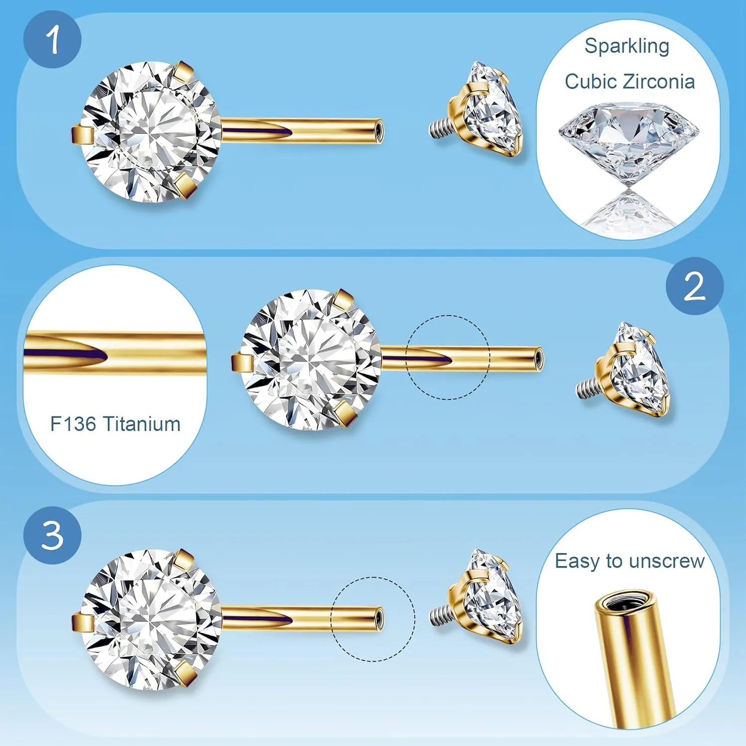 REVOLIA 3Pcs 14G F136 Titanium Belly Button Rings for Women Hypoallergenic Cubic Zirconia Navel Rings Heart Belly Rings Sliver Pretty Belly Piercing Barbells 6-16mm