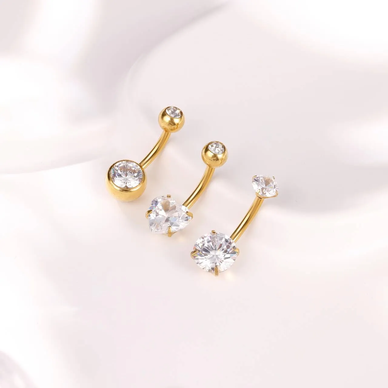 REVOLIA 3Pcs 14G F136 Titanium Belly Button Rings for Women Hypoallergenic Cubic Zirconia Navel Rings Heart Belly Rings Sliver Pretty Belly Piercing Barbells 6-16mm