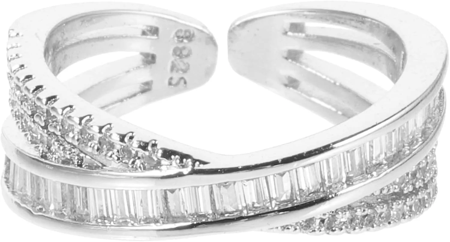 Rhine Ring for Women Adjustable Open Ring Jewelry Fashion Knuckle Ring Sparkling Gemstone White Gold