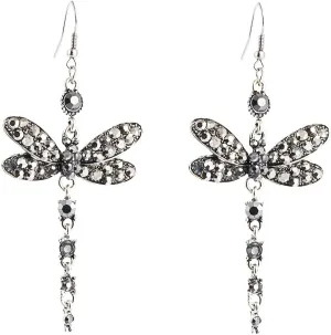 Rhinestone Dragonfly Dangle Earrings for Women Girls Hypoallergenic Cubic Zirconia Crystal Drop Animal Insect Statement Hook Stud Earrings Delicate Elegant Wedding Birthday Christmas Jewelry