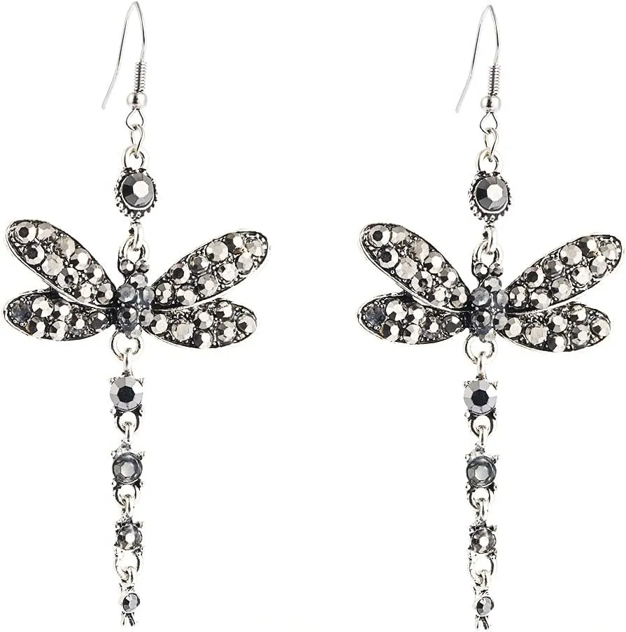 Rhinestone Dragonfly Dangle Earrings for Women Girls Hypoallergenic Cubic Zirconia Crystal Drop Animal Insect Statement Hook Stud Earrings Delicate Elegant Wedding Birthday Christmas Jewelry