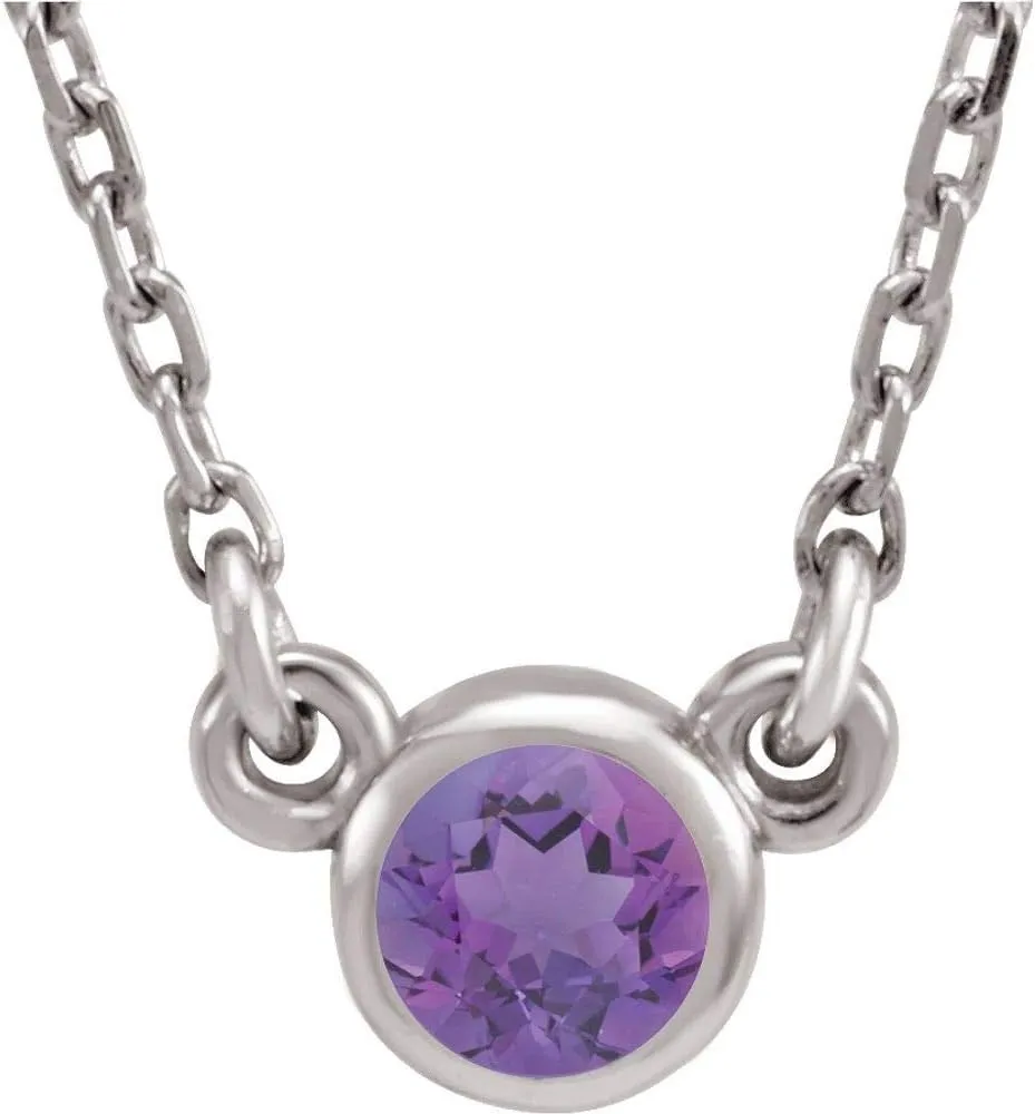 Rhodium Plated Sterling Silver 4mm Round Shape Imitation Amethyst Solitaire Necklace Fine Jewelry for Women Gifts for Her (7.1x4.8mm), 16"