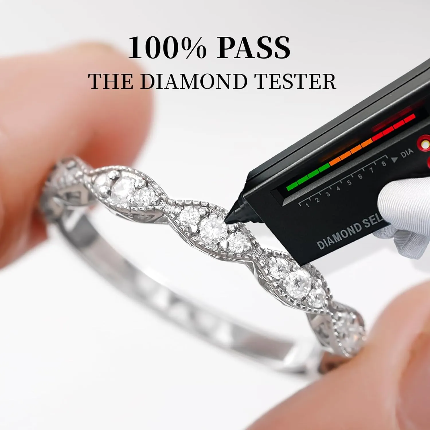 RINEY&KY Moissanite Rings for Women VVS Sterling Silver Stackable Wedding Bands Non Tarnish White Gold Plated Hypoallergenic Certified Lab Diamond Eternity Band Size 5-10US