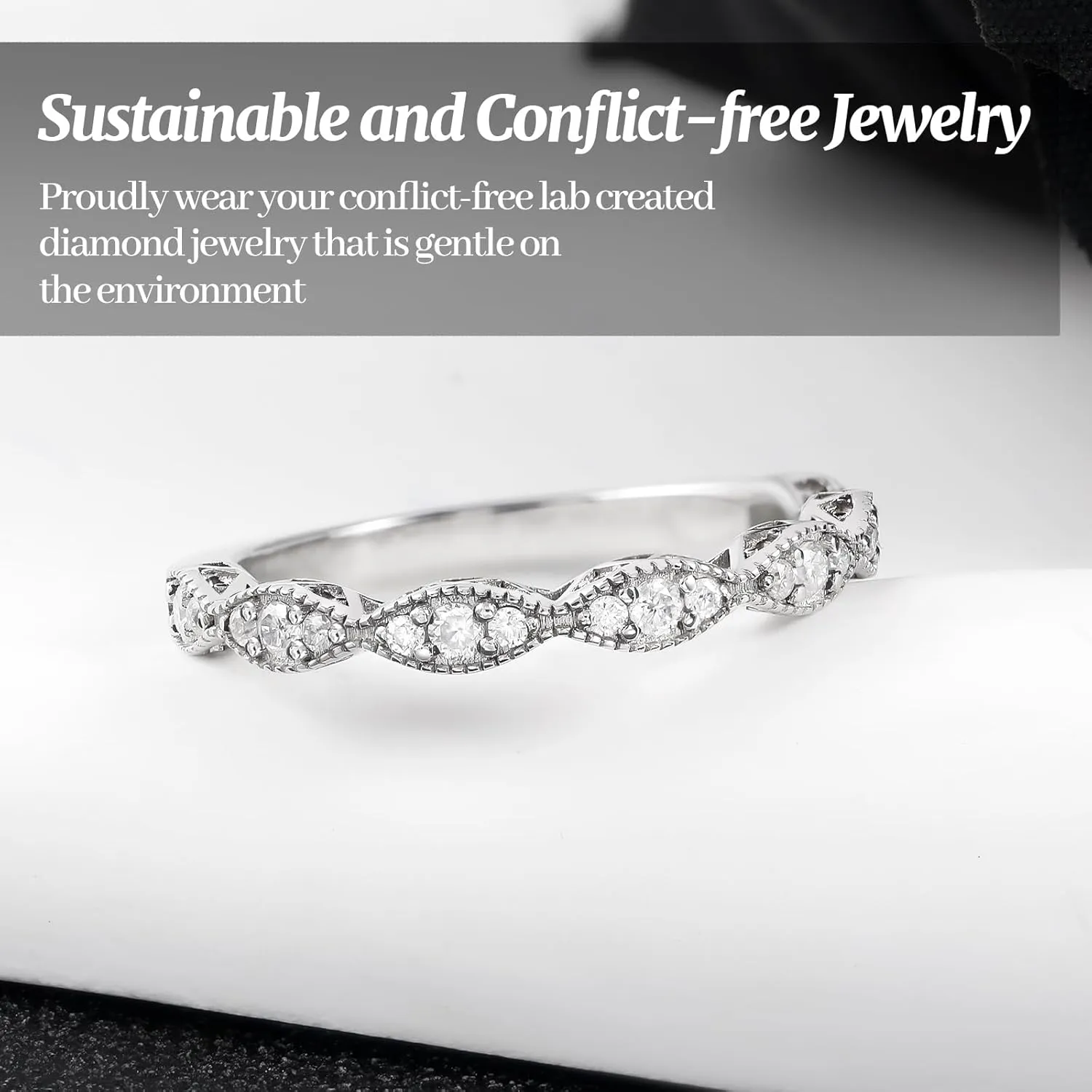 RINEY&KY Moissanite Rings for Women VVS Sterling Silver Stackable Wedding Bands Non Tarnish White Gold Plated Hypoallergenic Certified Lab Diamond Eternity Band Size 5-10US