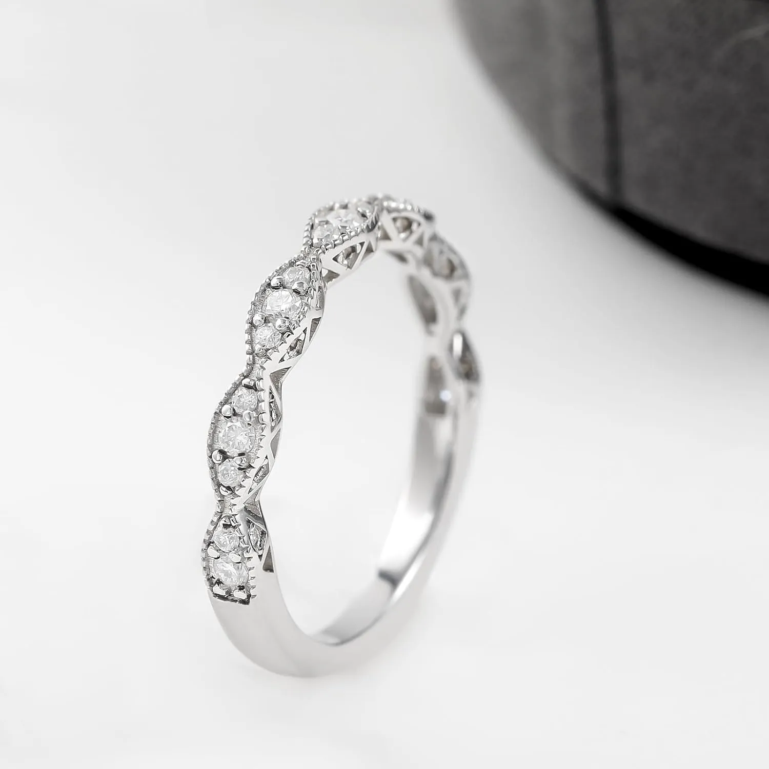 RINEY&KY Moissanite Rings for Women VVS Sterling Silver Stackable Wedding Bands Non Tarnish White Gold Plated Hypoallergenic Certified Lab Diamond Eternity Band Size 5-10US